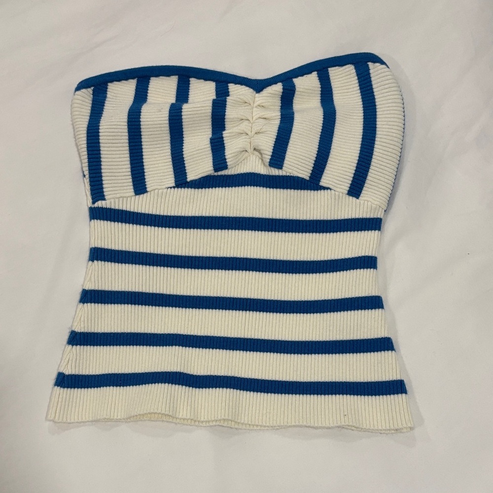 Favorite Daughter - THE ATHENA BUSTIER - Blue and White Striped Crop Top